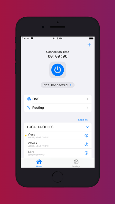 Streisand home screen with the connection toggle